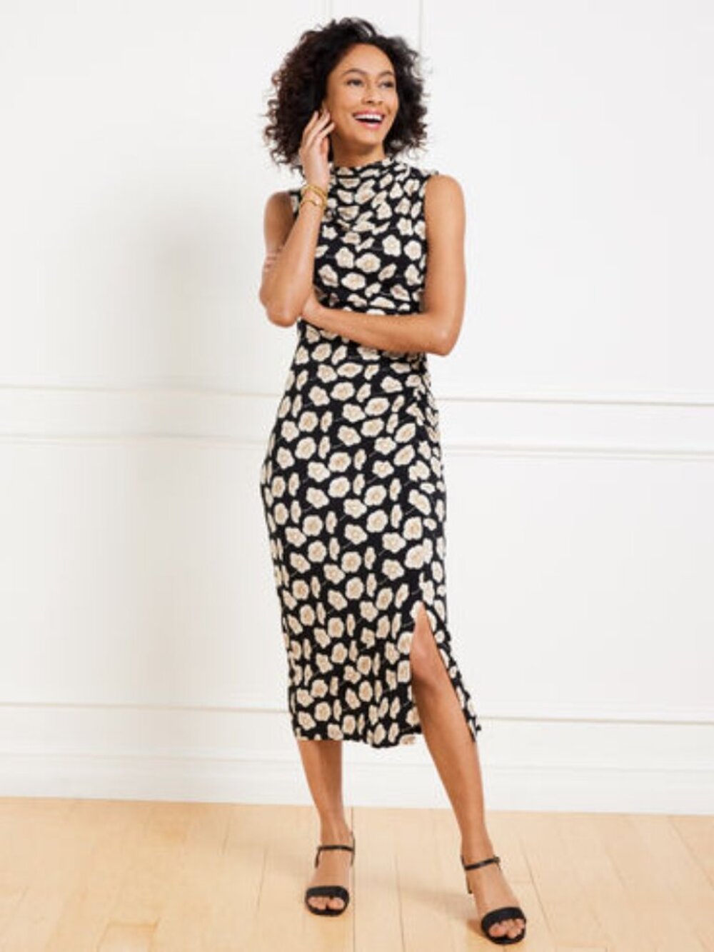 Talbots Cowl-Neck Midi Dress - Deco Flower Print Size 14P